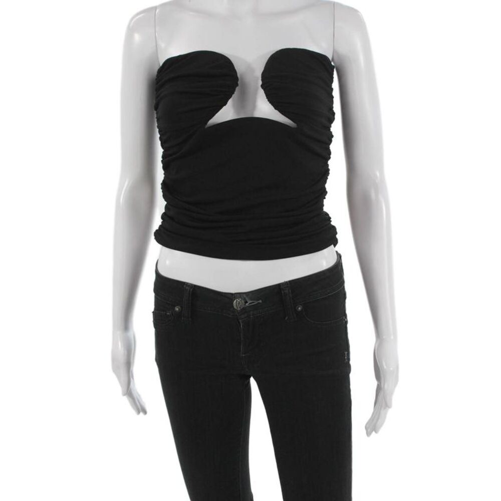 Pixie Market Women Black Cropped Tank Sweetheart Neckline Zip Size S